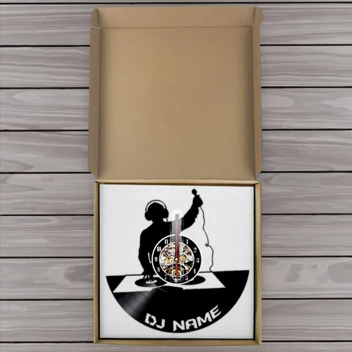 Vista 5 de Reloj de pared de disco de vinilo hecho a mano con nombre de DJ personalizado, disco de vinilo, reloj de pared, tocadiscos de DJ, sombras, relojes