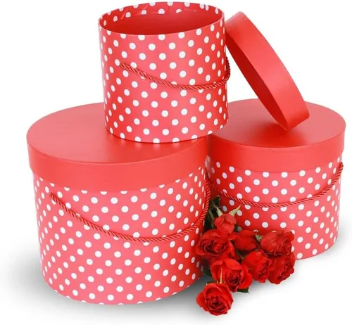 Vista 8 de UNIKPACKAGING Caja de flores redonda de alta calidad, cajas de regalo para arreglos florales y de regalo, juego de 3 piezas (lavanda)