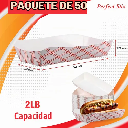 Vista 2 de Bandejas de papel para perros calientes de 7 pulgadas, paquete de 50