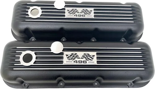 Vista 2 de 496 Cubiertas de válvula negras con aletas para Chevy Big Block y kit de filtro de aire de 13 pulgadas