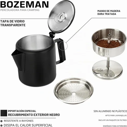 Vista 2 de COLETTI Bozeman Negra Cafetera Percoladora — Cafetera de Camping — La Cafetera Percoladora Más Elegante de América – SIN Aluminio ni Plástico