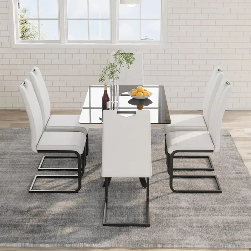 Vista 26 de 5-Piece 47" Dining Table with 4 PU Leather Chairs, Modern Dining Table Set for 4, Rectangle Black Top Kitchen Table with Black Metal Legs for Dining