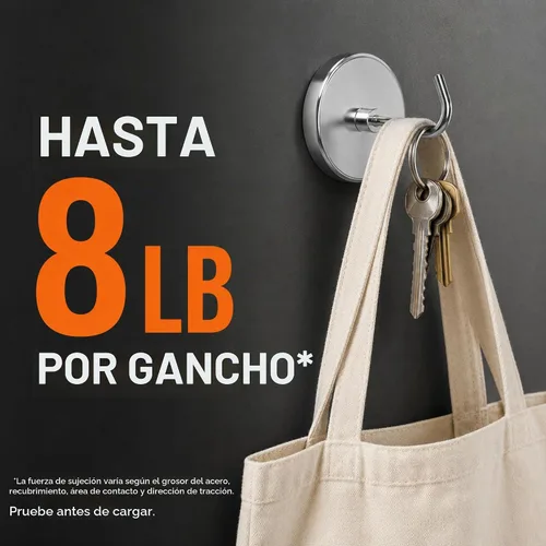 Vista 2 de PRIMADA Ganchos magnéticos extra fuertes (paquete de 2, cromado) – Ganchos magnéticos de neodimio resistentes para refrigerador, cabinas