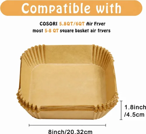 Vista 2 de 125 piezas de papel pergamino desechables para freidora de aire COSORI 6Qt