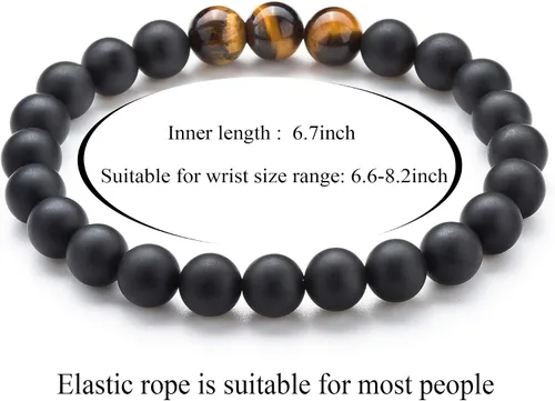 Vista 3 de Hamoery Pulsera elástica con cuentas de piedra de ojo de tigre de 0.315in para hombres y mujeres, pulsera de yoga de piedra natural, Piedra