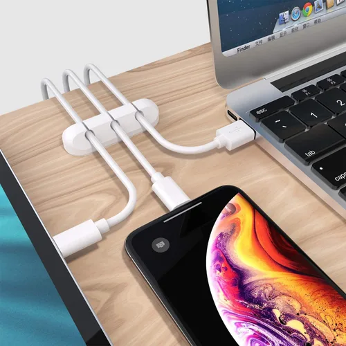 Vista 2 de SOULWIT Clips de soporte para cables, paquete de 3 clips organizadores de cables de silicona autoadhesivos para escritorio, cable de carga USB
