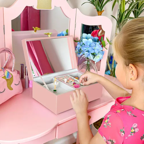 Vista 4 de Joyero musical para niñas con bailarina giratoria, almacenamiento de cajas de joyería para niños, caja de música de bailarina, regalo para niña