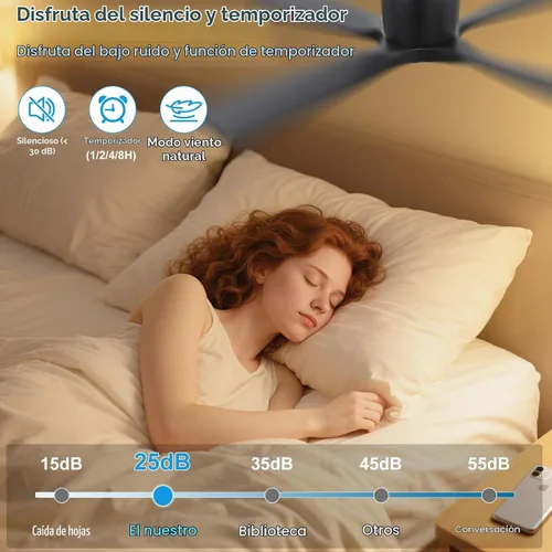 Vista 4 de WINGBO - Ventilador de techo sin luz - 48 pulgadas, ventilador de techo empotrado de madera sólida con control remoto, 4 aspas reversibles, motor DC