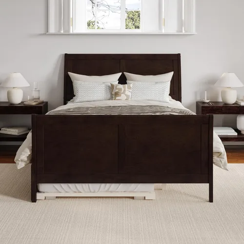 Vista 3 de AFI, Portland - Cama de plataforma matrimonial con estribo a juego con cama nido individual, color espresso