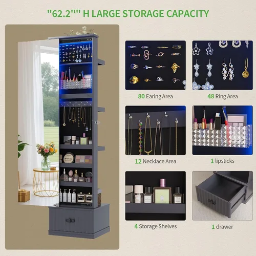 Vista 6 de HNEBC Organizador de Joyas con Luz LED 6700467006, Vidrio