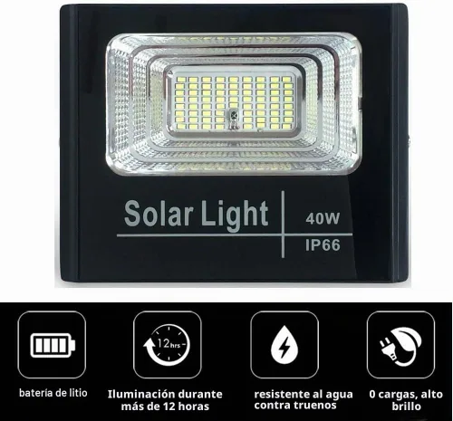 Vista 2 de BSOD Foco solar de 40 W para exteriores, máximo 4485 lm, IP66, impermeable, con control remoto, reflector LED con batería incorporada, lámpara
