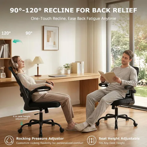 Vista 7 de AreShark Silla de oficina ergonómica, cómoda silla de escritorio con soporte lumbar ajustable, silla de computadora de malla con ruedas
