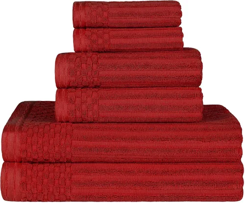 Vista 136 de Superior Juego de 6 toallas de algodón sólido y acanalado, toallas de cara de 13 x 13 pulgadas, toallas de mano de 16 x 28 pulgadas, toallas de baño