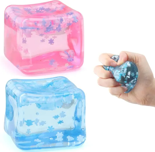 Vista 11 de Chridark Cubo de Hielo Juguete Fidget para Todas las Edades: Pack de 2 Juguetes Sensoriales Squishy Fidget, Bolas de Estrés Cuadradas, Premios