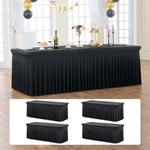 Vista 72 de Paquete de 2 manteles de elastano azul bebé de 6 pies con falda de mesa con volantes, manteles ajustables elásticos sin arrugas para mesas