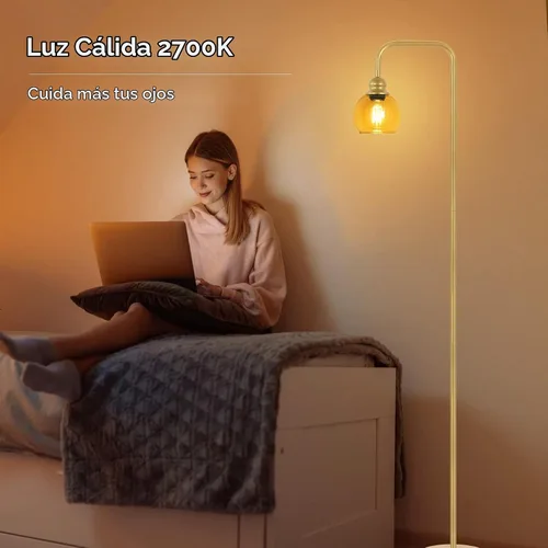 Vista 3 de Lámpara de pie moderna para sala de estar con bombilla LED de 6 W, lámpara de pie industrial, vidrio ámbar, lámpara alta de lectura clásica