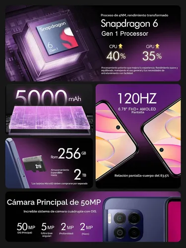Vista 2 de T-Mobile Revvl 7 Pro 5G Smartphone Desbloqueado, 256GB, Azul Azuri