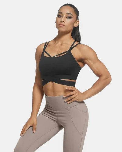 Vista 2 de Sujetadores deportivos para mujer, sexy, acolchado, con tirantes cruzados, sujetadores deportivos de línea larga, para entrenamiento, sin mangas