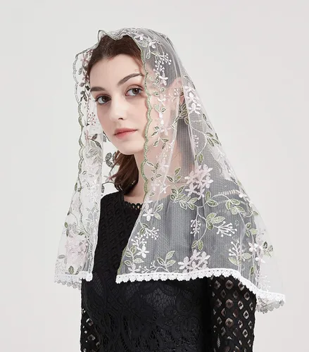 Vista 3 de FANFAN Velos de capilla de encaje de mantilla bordados para mujer Y015