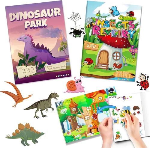 Vista 8 de Libro de calcomanías de dinosaurios para niños, más de 230 calcomanías y 8 escenas, parque de dinosaurios, libro de actividades lado a lado