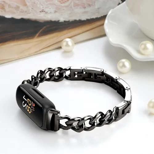 Vista 2 de Bandas geniales para Fitbit Inspire 3 bandas para mujer, correa de repuesto ajustable de metal de acero inoxidable compatible con Fitbit Inspire 3