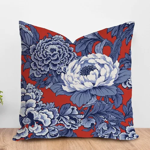 Vista 34 de ArogGeld Funda de cojín con flores verdes y blancas con flores grises y negras y hojas verdes en estilo chinoiserie, funda de almohada cuadrada