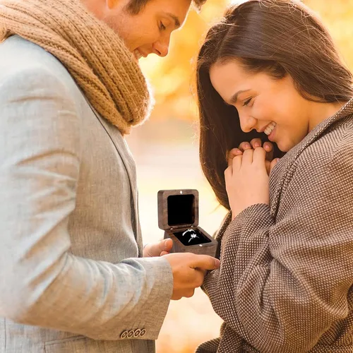 Vista 5 de Caja de anillos, caja de anillo de boda para propuesta, soporte de anillo de compromiso regalo para el día de la boda, caja de anillos rústica