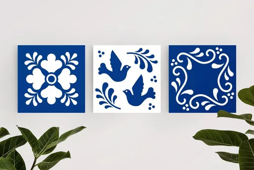 Vista 4 de Juego de 16 plantillas de azulejos (6 x 6 pulgadas), patrón de plantillas mexicanas, uso como plantillas de piso o plantillas de pared, plantillas