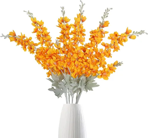 Vista 10 de IPOPU Flores Falsas Delphinium de 33.5 pulgadas, Flores Artificiales de Seda, 6 Piezas Azul Claro Larkspur Flores Artificiales de Tallo Largo