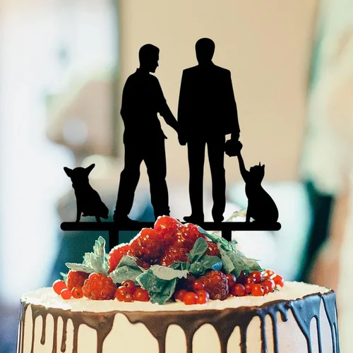 Vista 18 de Decoración rústica para tartas de boda del mismo sexo, silueta de novios, decoración para tartas de boda con Rottweiler y Basset Hound Novio y Novio