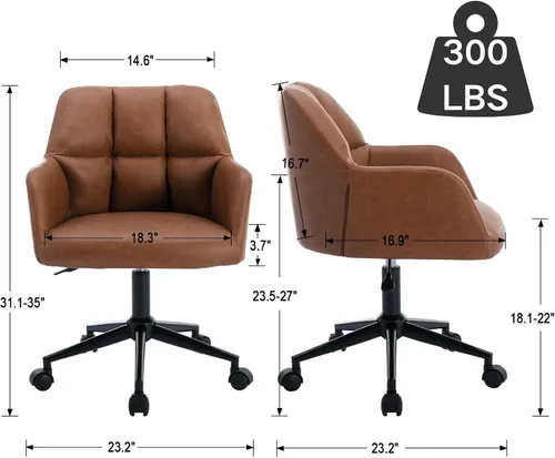 Vista 2 de Wahson Silla de escritorio de oficina de cuero marrón con soporte de respaldo medio, cómoda silla de computadora de altura ajustable, silla