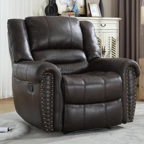 Vista 19 de CANMOV Silla reclinable de cuero, silla reclinable manual clásica y tradicional con cómodos brazos y respaldo, sofá individual para sala de estar