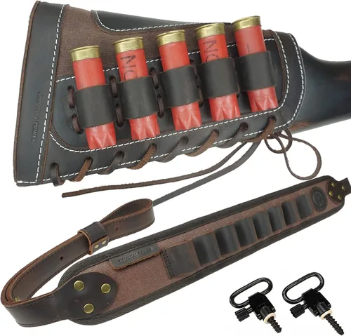 Vista 12 de Funda de cuero para escopeta de lona y 8 cartuchos redondos para calibre 12