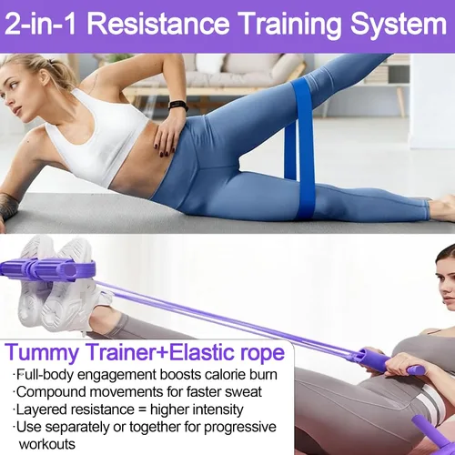 Vista 2 de Juego de 21 bandas de resistencia de fitness con sistema de pedales, bandas de resistencia y dispositivo de resistencia de pedal de tubo, cuerda