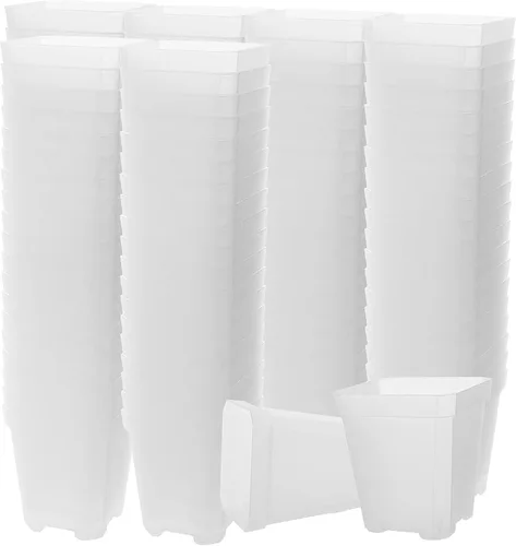 Vista 11 de JOIKIT Paquete de 120 macetas cuadradas negras de 3 pulgadas, maceta de plástico con platillos de orificio de drenaje, maceta pequeña