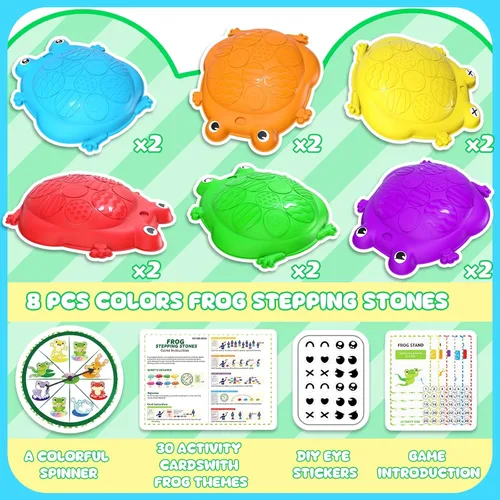 Vista 3 de Piedras de Equilibrio para Niños, 12 Piezas de Ranas, Piedras de Equilibrio Antideslizantes, Juguetes Sensoriales para Niños de 3 a 5 Años, Juego