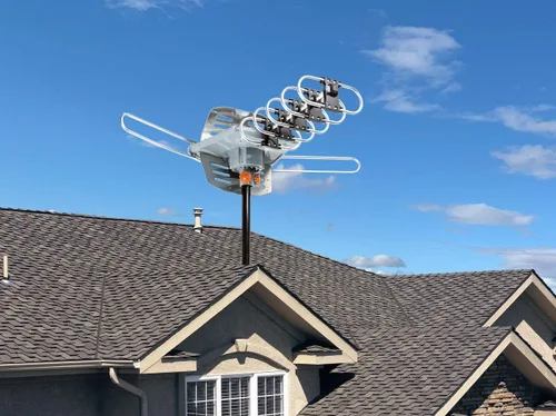 Vista 7 de Antena de TV para exteriores Five Star HDTV de 150 millas de largo alcance – Antena de TV giratoria de 360° con amplificador, salida de TV dual