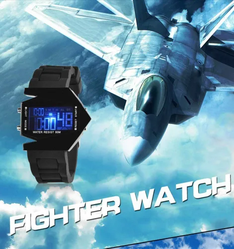 Vista 4 de FANMIS Unisex elegante estilo avión pantalla digital impermeable deportes al aire libre correa de silicona LED reloj de pulsera