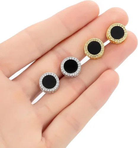 Vista 4 de RANKEEF Aretes para hombre, aretes para hombre, chapados en oro de 18 quilates, hipoalergénicos, redondos, con circonita cúbica, hip hop, cruz