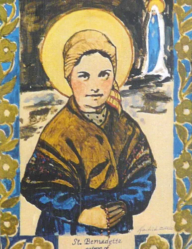 Vista 4 de Modern Artisans Placa Retablo hecha a mano de Santa Bernardita, patrón de enfermos y pobres, 3.5 x 6.5 pulgadas