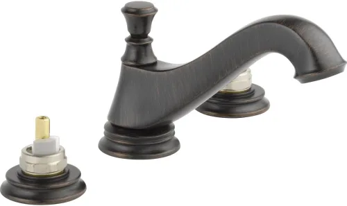 Vista 5 de Delta Faucet 3595LF-CZMPU-LHP Cassidy - Baño generalizado de dos manijas de arco bajo con drenaje desplegable de metal y sin asas, bronce champán