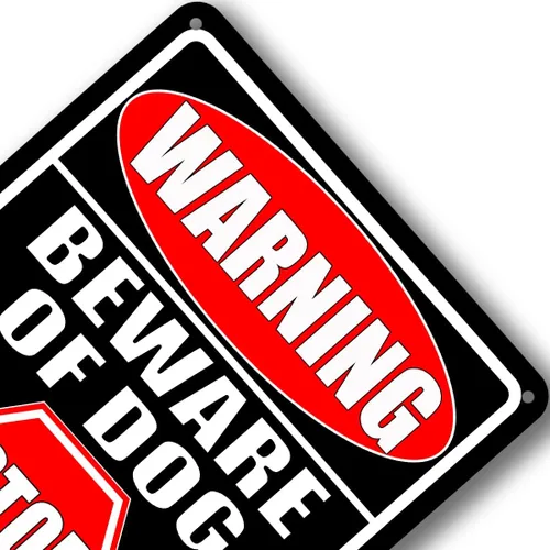 Vista 7 de Letreros de metal con texto en inglés "Beware Of Dog" para valla (paquete de 2) letreros de metal para decoración de perros, advertencia de jardín