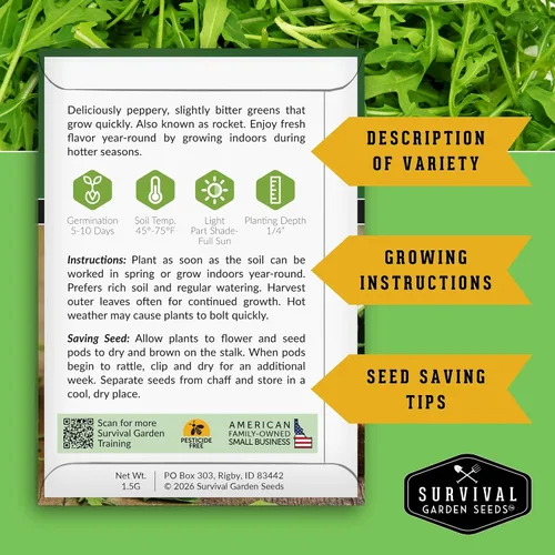 Vista 2 de Semillas de rúcula para plantar, semillas de ensalada de cohetes tradicionales para cultivo en interiores, exteriores, contenedores y microverdes