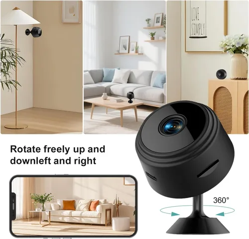 Vista 3 de Cámara oculta espía 1080P WiFi Mini seguridad inalámbrica para el hogar Negro