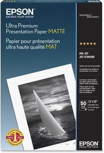 Vista 2 de Epson S041339 papel mate de presentación de primera calidad (13 x 19 pulgadas, 50 hojas)