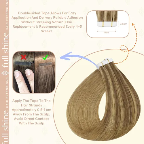 Vista 106 de Full Shine - Extensiones de cabello humano con cinta, mezcla de rubio hongo # 8 castaño ceniza resaltado 60 rubio ceniza