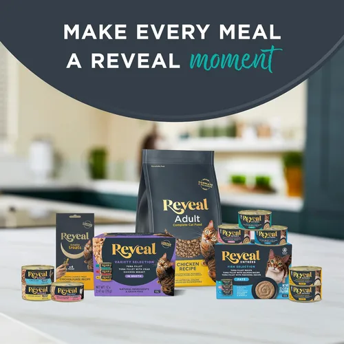 Vista 6 de Reveal Fish & Chicken - Paquete variado de comida húmeda para gatos en caldo, paquete de 12, 3 sabores, proteínas, ingredientes limitados, sin