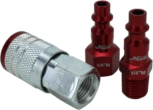 Vista 6 de Milton "ColorFit by Milton Kit de acoplador y enchufe (estilo M, rojo) - 1/4 pulgadas NPT (3 piezas)" (S-303MKIT)