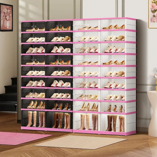 Vista 6 de CIMLORD Zapatero plegable ancho de 6 niveles con puertas para 24 pares, negro-rosa Zapatero grande plegable para 24 pares, se pliega compacto.
