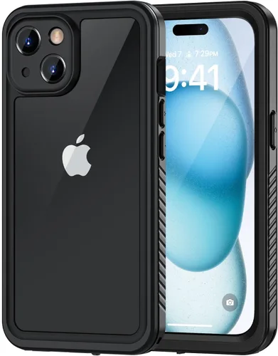 Vista 29 de Lanhiem Funda para iPhone 14, impermeable IP68 a prueba de polvo con protector de pantalla integrado, resistente a prueba de golpes de cuerpo Negro